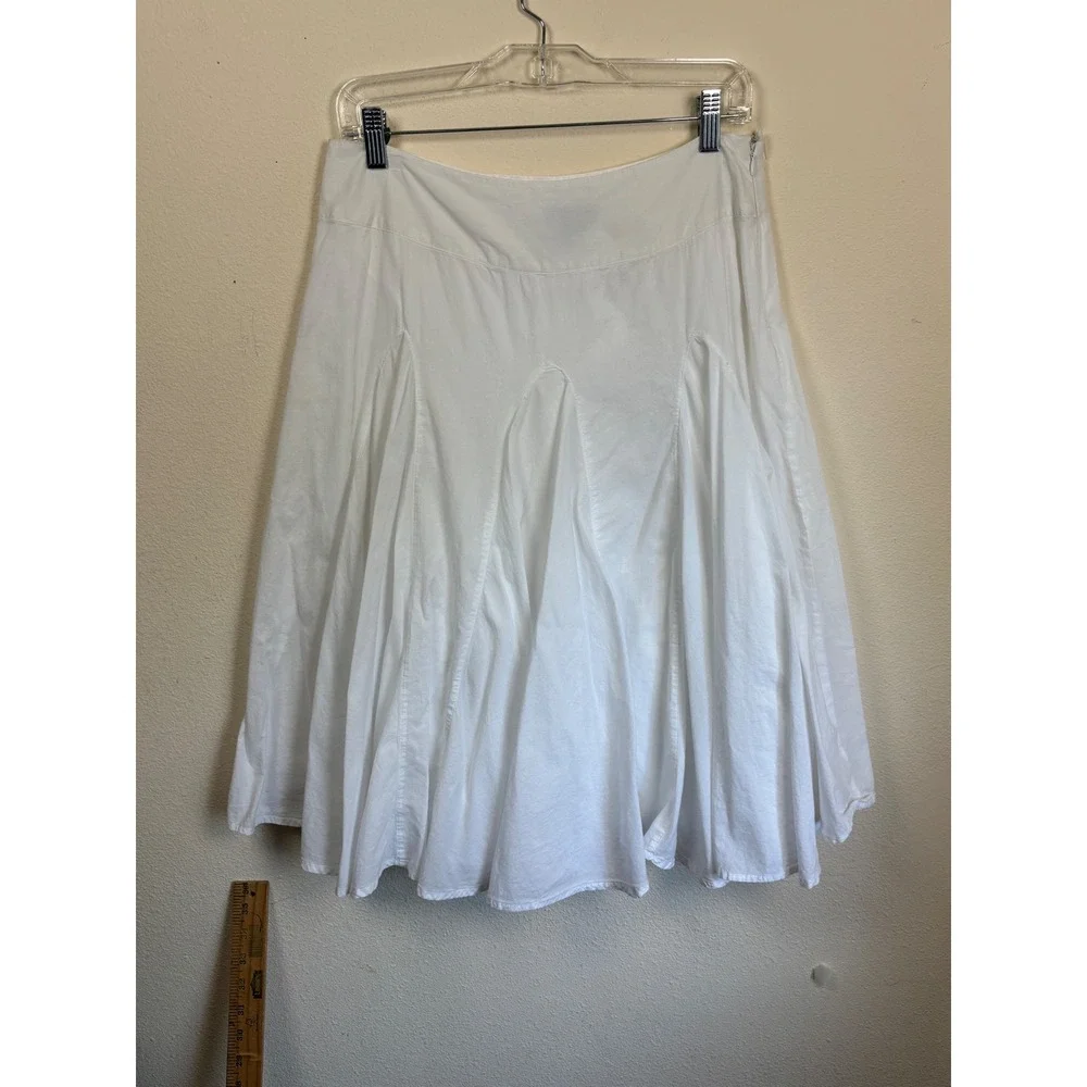 a.n.a Pleated Flare Skirt Sz 8 White Cotton Godet Poplin Boho Knee Length Lined